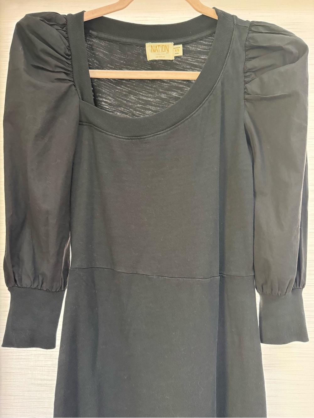 Nation LTD Catalina Asymmetrical Neckline Black Puff-Sleeve Midi Dress XS - Picture 7 of 7